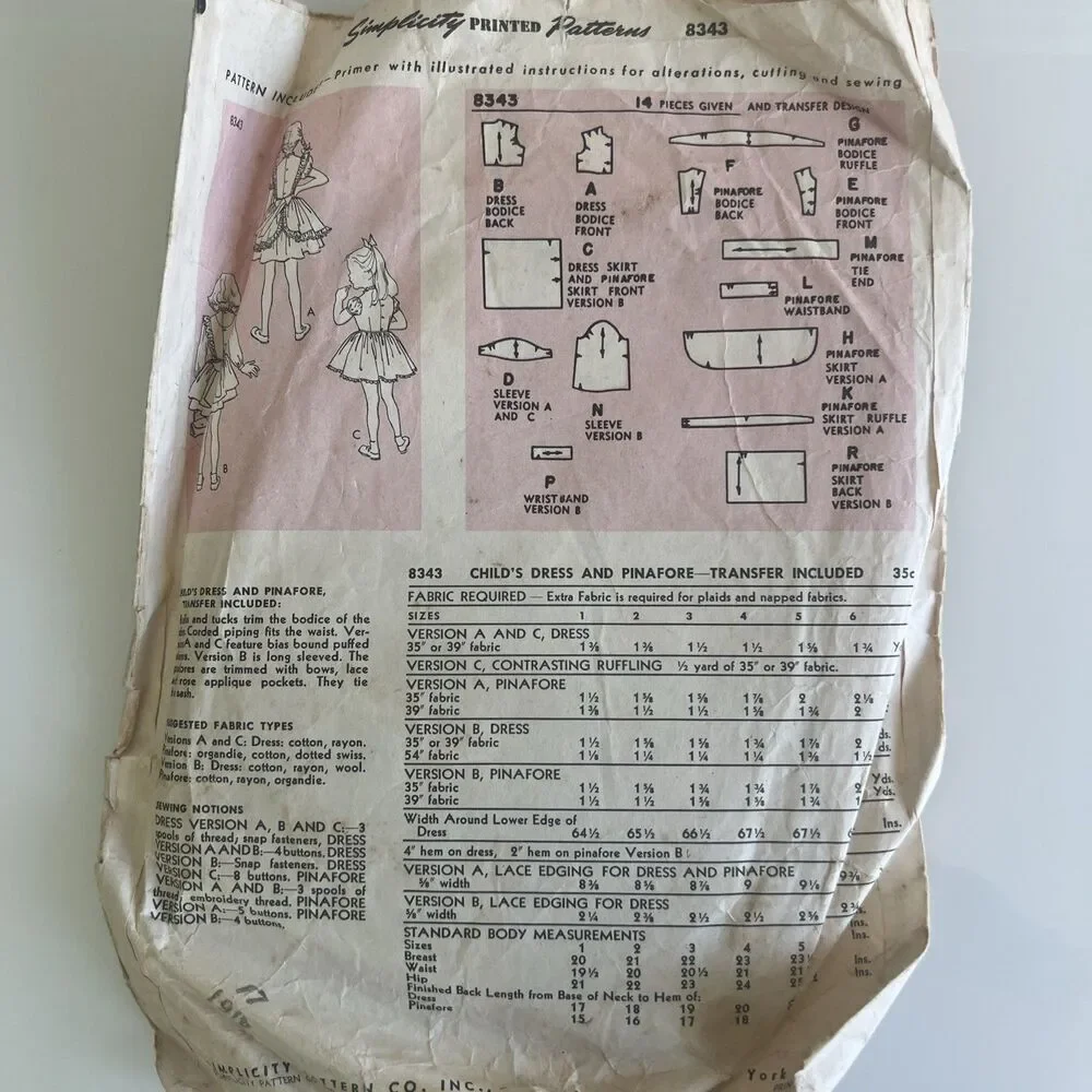 Simplicity Designer's 1950s Vintage Sewing Pattern Child's Dress & Pinafore 8343
